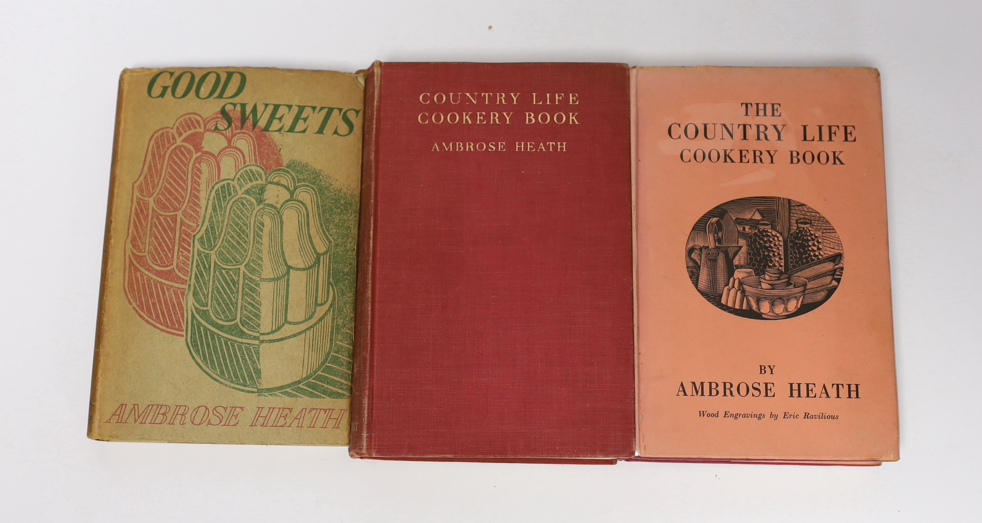 Bawden, Edward - 5 works with dust jackets and other illustrations by Edward Bawden, consisting:- All by Ambrose Heath - Good Food on an Aga, 1933; Good Soups, 1935; Good Sweets, 1937, Vegetable Dishes and Salads, 1938;